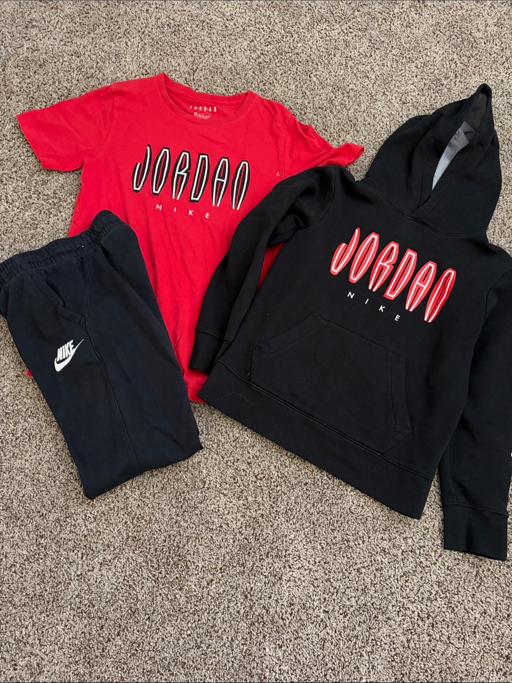 Jordan Nike Black Hoodie & Pants with Red Jordan Tee bundle